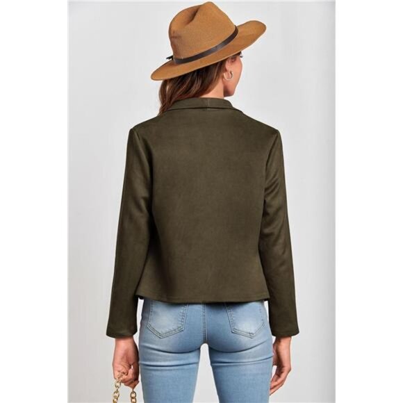 Women’s Faux Suede Jacket –Fall Long Sleeve Cropped Coat - Picture 2 of 7